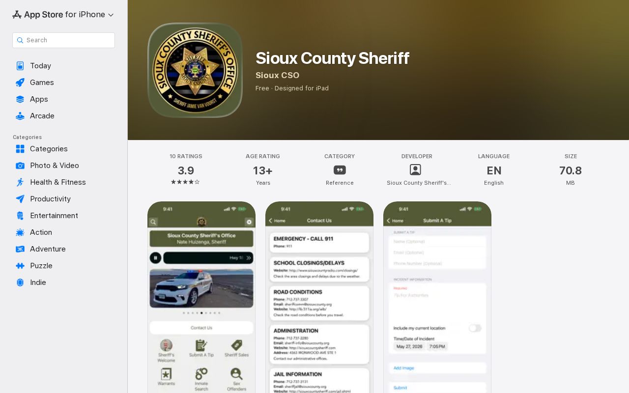 Official Sioux County Sheriff mobile app listing