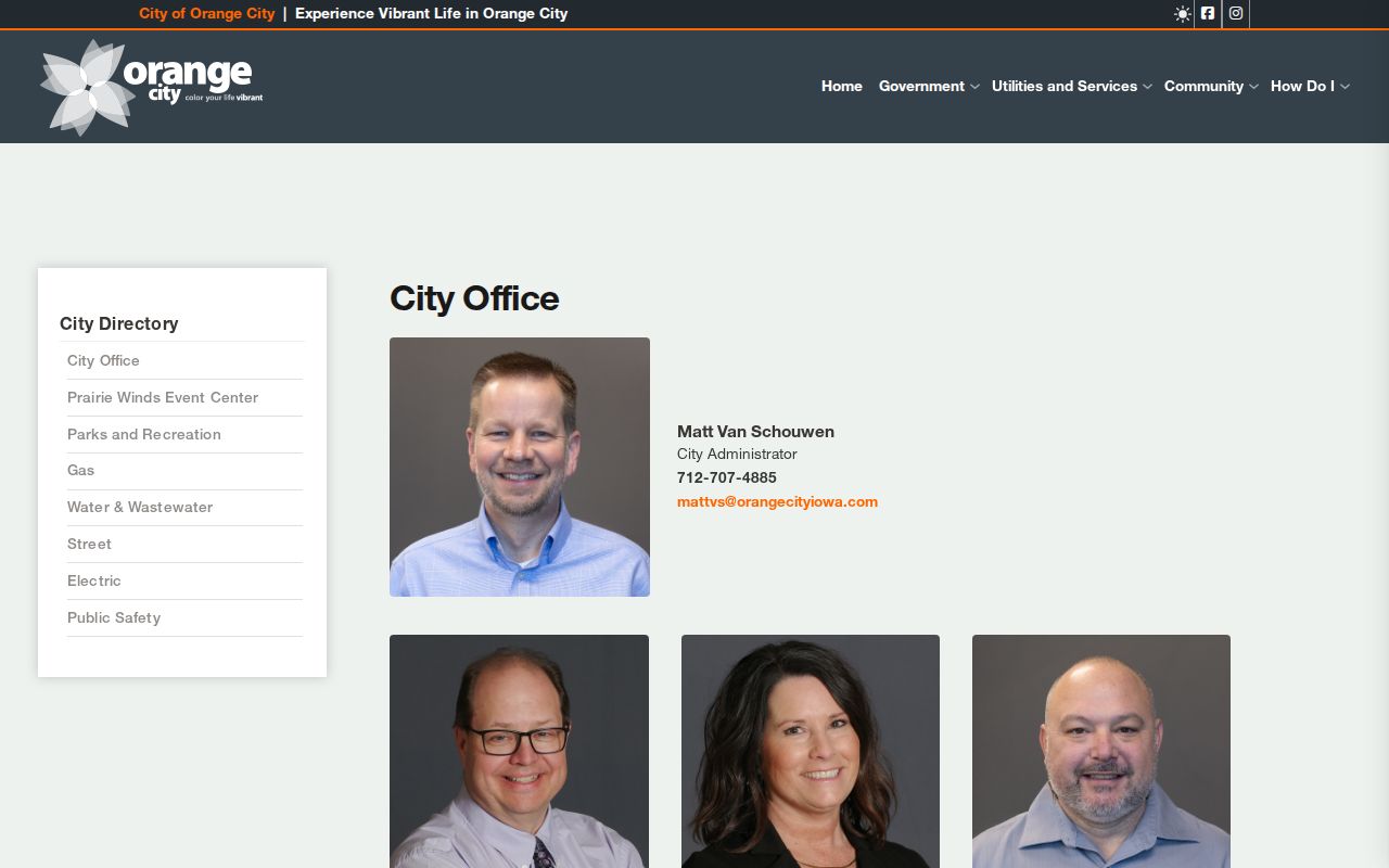 Orange City directory with police department contact details