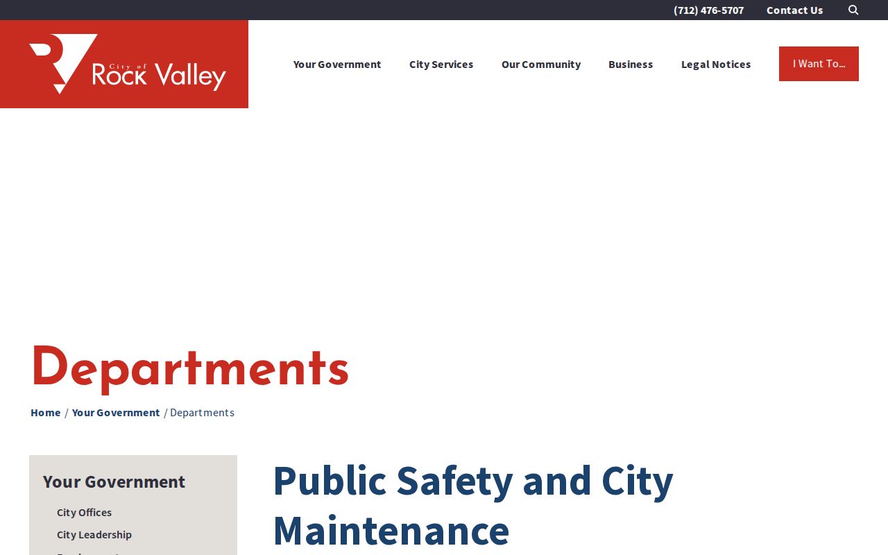 Rock Valley city departments page listing the police chief and department contact